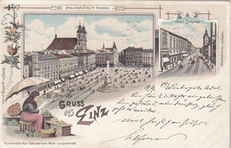 A9235) GRUSS Aus LINZ - Franz Josefs Platz Domkirche Innere Landstraße - MARKTFRAU - LITHO 1897 !! - Linz