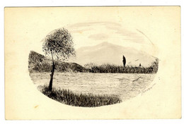 PAYSAGE    ENCRE SUR CARTE POSTALLE  ANCIENNE  -    SIGNEE - Dessins