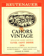 Etiquette Neuve De Vin De Cahors Vintage Cuvée Saint Didier 1976 Luc E Reutenauer à Le Pech D'angély - 75 Cl - Cahors