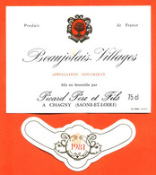 Etiquette + Collerette Neuve De Vin De Beaujolais Villages 1981 Picard Père Et Fils à Chagny - 75 Cl - Beaujolais