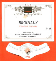 Etiquette + Collerette Neuve De Vin De Beaujolais Brouilly 1982 Lerousseau Euvrard à Arc En Barrois - 74 Cl - Beaujolais