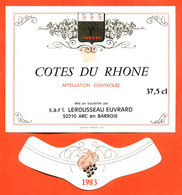 Etiquette + Collerette Neuve De Vin De Cotes Du Rhone 1983 Lerousseau Euvrard à Arc En Barrois - 37,5 Cl - Côtes Du Rhône