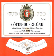 Etiquette + Collerette Neuve De Vin De Cotes Du Rhone 1979 Henri Ramel à Charnoz 01800 Meximieux - 74 Cl - Côtes Du Rhône