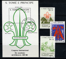 ST THOMAS ET PRINCE, SAO TOME E PRINCIPE 1988, SCOUTS AUSTRALIA 1987-88, 3 Valeurs Et 1 Bloc, Oblitérés / Used. R195 - Gebraucht