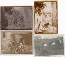 Lot De 4 Photographies Anciennes Curieux Tricycle Cyclisme Vélo Rare - Autres & Non Classés