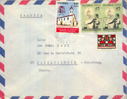 1964 COLOMBIA , SOBRE CIRCULADO , CORREO AÉREO ,BOGOTÁ - SCHILTIGHEIM , DERECHOS DE LA MUJER , PANTEÓN NACIONAL - Colombia