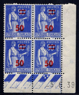YT-N°: 482 - PAIX DE LAURENS, Coin Daté Du 05.06.1939, Galvano X De X+Y, 1er Tirage, AC/*/MH - 1930-1939