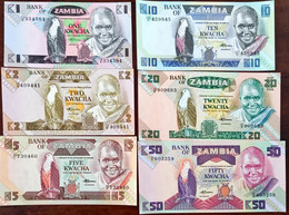 Zambia Set 6 Pcs 1-2-5-10-20-50  Kwacha   Unc - Zambie