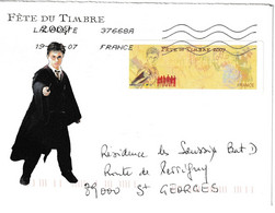 Vignette D'affranchissement Sur Lettre " FETE DU TIMBRE 2007 HARRY POTTER - PARIS 2007 " Datée 19/03/2007 - 1999-2009 Illustrated Franking Labels