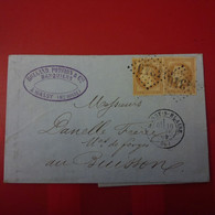 LETTRE WASSY ROLLAND POTHION BANQUIER TIMBRE EN PAIRE 1869 - 1863-1870 Napoléon III Con Laureles