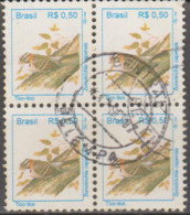 Brasil -1-7-1994 -  Pássaros Urbanos - Padrão Real - R$    0,50, Tico-tico,  (QUADRA)  (o)  RHM Nº 715 - Used Stamps