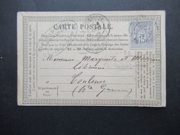 Frankreich 1878 Sage Nr.61 Type I Carte Postale Von Paris Nach Toulouse Gesendet - 1876-1878 Sage (Typ I)