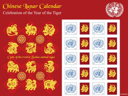 ONU New-York 2010 - Feuille De Timbres Personnalisés "Chinese Lunar Calendar" Tigre Tiger - Astrologie