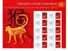 ONU New-York 2016 - Feuille De Timbres Personnalisés "Chinese Lunar Calendar" Monkey ** - Astrologie