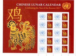 ONU New-York 2017 - Feuille De Timbres Personnalisés "Chinese Lunar Calendar" Coq Rooster Hahn ** - Astrologie