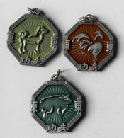 3 Pendentifs En Métal Du Zodiaque Horoscope Chinois Avec Idéogramme Chèvre Coq Et Chien 2003 API TM &C - Pendants