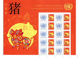 ONU New-York 2019 - Feuille De Timbres Personnalisés "Chinese Lunar Calendar" Year Of The Pig Année Du Cochon ** - Astrologie