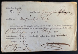 Großherzoglich Badische Postexpedition Aufgabeschein 1854 - Storia Postale