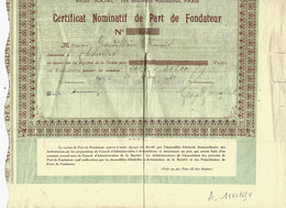 1931  PART DE FONDATEUR Sté Des Gaz Industriels De Province F.Jaubert  Paris - Elektrizität & Gas