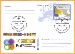 2019 Moldova 10 Years. FDC Eastern Partnership. Georgia, Azerbaijan, Belarus, Armenia, Ukraine. Postcard. Flags. - Georgia
