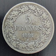 Belgium 1848 - 5 Fr. Zilver - Leopold I - Morin 14 - ZFr - 5 Francs
