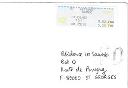 Vignette D'affranchissement Sur Lettre " AVIONS EN PAPIER 0,82 € - 5,38 Fr " Datée HETTANGE GRANDE 31/08/2005 - 2000 « Avions En Papier »