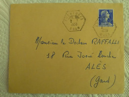 ENVELOPPE 1958 GUERTOUFA ORAN ALGERIE FERROVIAIRE Timbre Vers Alès Gard - Briefe U. Dokumente