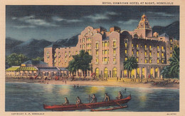 Honolulu Hawaii, Royal Hawaiian Hotel At Night, Waikiki Beach, C1930s Vintage Linen Postcard - Honolulu