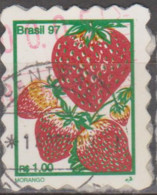 Brasil 11-1997-Frutas-Regulares-Auto-Adesivos-Morangos  Percê Em Ondas De 1mm  1,00, Morangos   (o)  RHM Nº 743 - Gebraucht