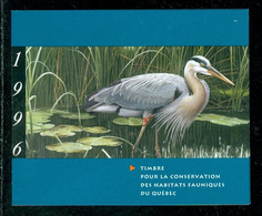 GRAND HÉRON, Oiseau; Conservation Habitats Fauniques QUÉBEC 1996 Wildlife Habitat Conservation, BLUE HERON (8449) - Vignette Locali E Private