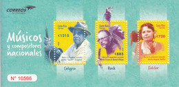 2020 Costa Rica Music Rock Calypso Folk Singers Miniature Sheet Of 3 MNH - Costa Rica