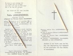 Kessel-Lo, Muizen, FElix Langendries, Caluwaerts,    Oudstrijder- 1940-45 - Devotieprenten