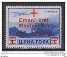 MONTENEGRO - OCCUPAZ. TEDESCA:  1944  P.A. SOPRASTAMPATO  -  0,25 + 2,75 Rm./£. 1  AZZURRO  N. -  SASS. A10 - Ocu. Alemana: Montenegro