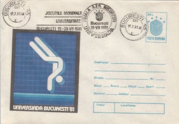 SPORTS, DIVING, WORLD UNIVERSITY GAMES, COVER STATIONERY, 1981, ROMANIA - Tauchen