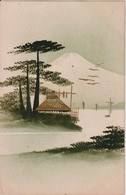 JAPAN - Untitled Gold And Black Embossed View Of Three Trees, House And Fuji Plus Boats - Ohne Zuordnung