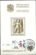 ANDORRA- VEGUERIA EPISCOSPAL ESTA HOJITA BLOQUE O SIMILAR AÑO INTERNACIONAL DEL NIÑO. 1979.TAMPON JOCS FLORALS. (C.02.1 - Episcopale Vignetten