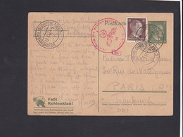 Allemagne. Entier Postal Reichenberg-Sudetenland Pour Paris Avec Censure (gepruft) Militaire - Briefe U. Dokumente