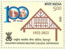 India 2022 NEW *** 100 Years Of Rashtriya Indian Military College, Dehradun , Army, Artillary, War, MNH (**) Inde Indien - Neufs