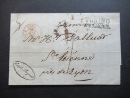 Prephila /Vorphila 1840 L2 Torino 24 Genn. Und Roter K2 Saard Pont De Nach St. Etienne Mit Ank. Stempel Faltbrief Inhalt - ...-1850 Préphilatélie