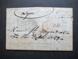 Italien 1856 Roter Stempel Saard Und Schwarzer L2 Aiguebelle Nach Lyon Roter Stempel PD Faltbrief Mit Inhalt - Sardinië