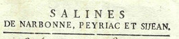 1813 SALINES DE NARBONNE PEYRIAC ET SIJEAN LANGUEDOC Et Sijean SEL SALINS CONSTRUCTION DE PUITS V.SCANS+HISTORIQUE - Historische Documenten