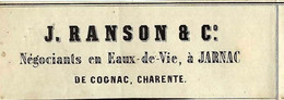 Lettre De Voiture Roulage Transport  J. Ranson & Co, Jarnac, Charente, Eau De Vie 1868 -> Bordeaux - 1800 – 1899