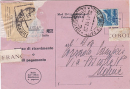 UDINE - STORIA POSTALE - AVVISO DI RICEVIMENTO O DI PAGAMENTO - V.G. PER UDINE - Interi Postali