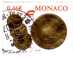 Monaco : Pièces € 10c 20c 50c : Timbre 0,46€ 2002 / Oblitéré 2007 - Usati