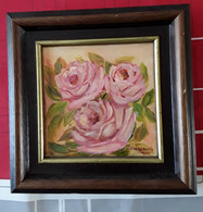 Schilderij Van 3 Roze Rozen 1993 Door Hilda Van De Putte. - Huiles