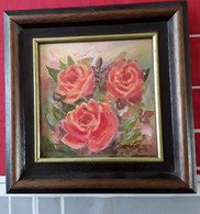 Schilderij Van 3 Rode Rozen 1993 Door Hilda Van De Putte. - Olii