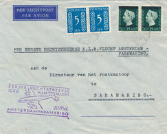 Nederlands Indië - 1949 - 4 Zegels, 60c Op LP-cover Van Soerabaja - KLM-vlucht Via Amsterdam Naar Paramaribo / Suriname - Netherlands Indies