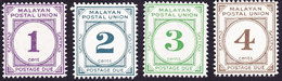 MLAYAN POSTAL UNION 1952-53 1c-4c Postage Due P14 Sc#J20-23 - MH @E2036 - Malayan Postal Union