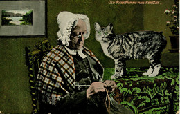 IOM - OLD MANX WOMAN AND HER CAT Iom462 - Isle Of Man