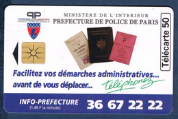 FRANCE TELECARTE 50 UNITES PREFECTURE DE POLICE DE PARIS 500 000 Ex 09/1995 - 1999